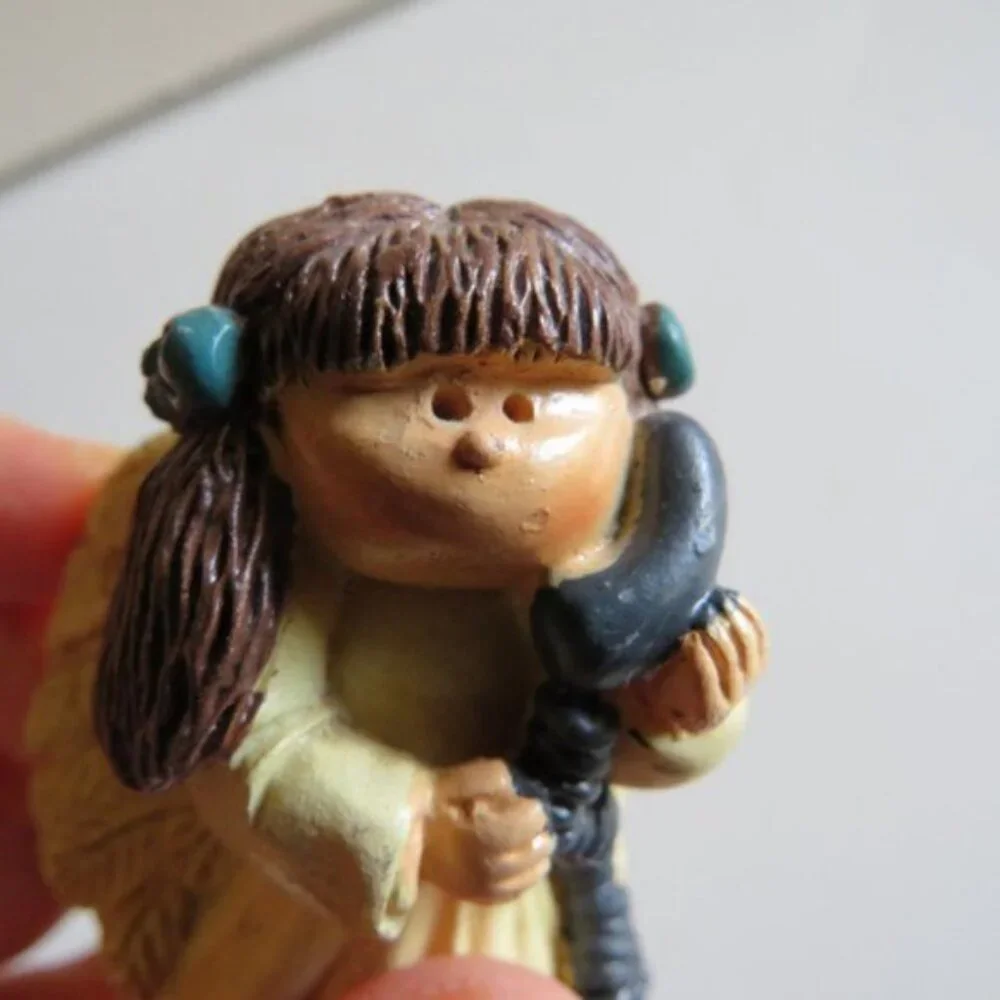 Vintage Miniature Angel Figurine with Telephone  Kitsch Resin Cherub Retro